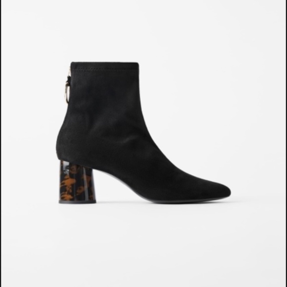 Zara faux suede tortoise heel ankle boots